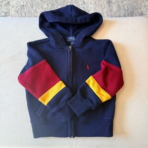 Polo by Ralph Lauren Kids' Zip-up Hoodie in Navy with Red and Yellow Sleeves